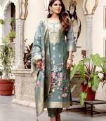 Grey color ceremonial wear chanderi cotton fabric readymade kurta set