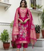 Pink color ceremonial wear chanderi cotton fabric readymade kurta set