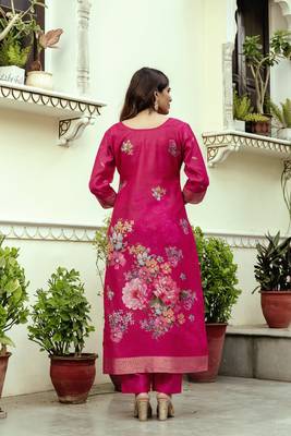 Pink color ceremonial wear chanderi cotton readymade kurta set 2
