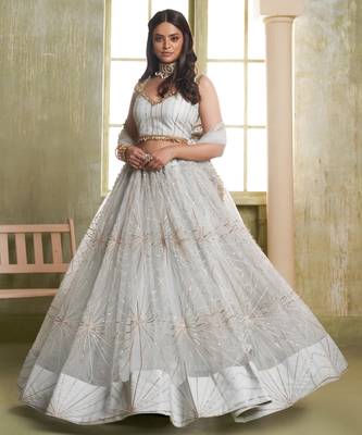 Heavy And Ethnic Light Grey Color Bridesmaid Lehenga Choli For Ceremonial Presence 1