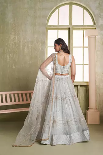 Heavy And Ethnic Light Grey Color Bridesmaid Lehenga Choli For Ceremonial Presence