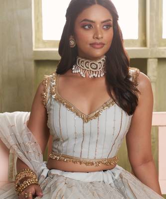 Heavy And Ethnic Light Grey Color Bridesmaid Lehenga Choli For Ceremonial Presence 3