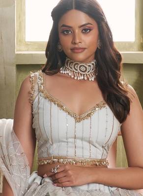 Heavy And Ethnic Light Grey Color Bridesmaid Lehenga Choli For Ceremonial Presence 4