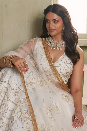 Heavy And Ethnic Off White Color Bridesmaid Lehenga Choli For Ceremonial Presence