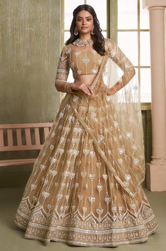 Heavy And Ethnic Beige Color Bridesmaid Lehenga Choli For Ceremonial Presence