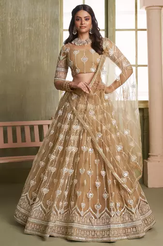 Heavy And Ethnic Beige Color Bridesmaid Lehenga Choli For Ceremonial Presence