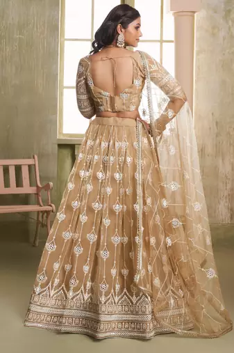 Heavy And Ethnic Beige Color Bridesmaid Lehenga Choli For Ceremonial Presence