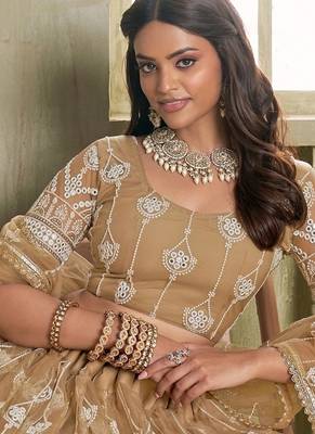 Heavy And Ethnic Beige Color Bridesmaid Lehenga Choli For Ceremonial Presence 4