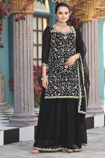Black color georgette fabric designer ceremonial wear wedding attire