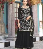 Black color georgette fabric ceremonial wear wedding attire