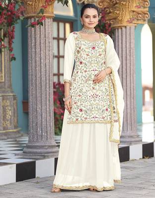 Off white color georgette fabric ceremonial wear wedding attire 1