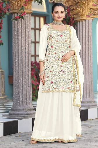Off white color georgette fabric designer ceremonial wear wedding attire