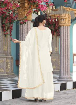 Off white color georgette fabric ceremonial wear wedding attire 2