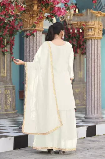 Off white color georgette fabric ceremonial wear wedding attire