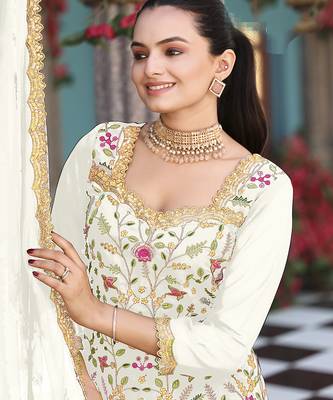 Off white color georgette fabric ceremonial wear wedding attire 3