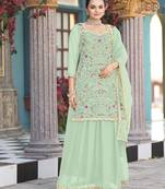 Sea green georgette fabric Plazzo Skirt Suit