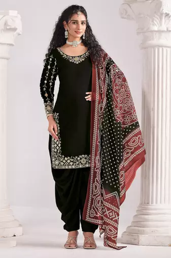 Black color roman silk fabric designer embroidered suit