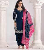 Blue color roman silk fabric designer embroidered suit