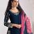 Blue color roman silk fabric designer embroidered suit