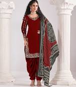 Maroon color roman silk fabric embroidered suit