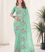Green color gold crush fabric designer embroidered saree
