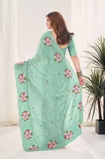 Green gold crush embroidered saree
