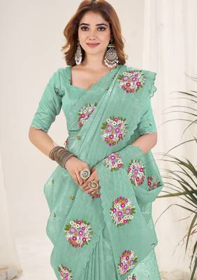 Green gold crush embroidered saree 3