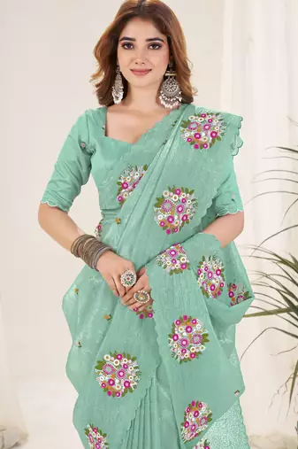 Green gold crush embroidered saree