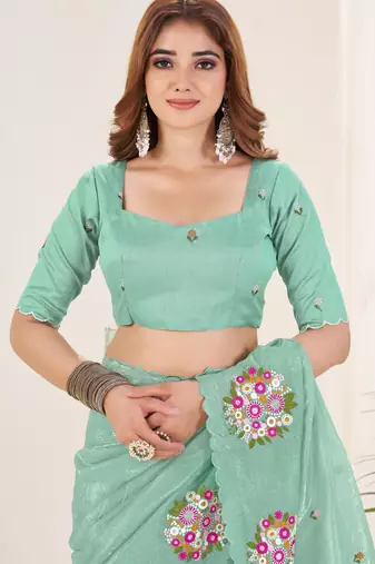 Green gold crush embroidered saree