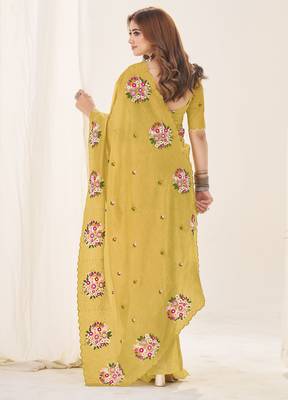 Mustard gold crush embroidered saree 2