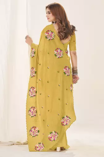 Mustard gold crush embroidered saree