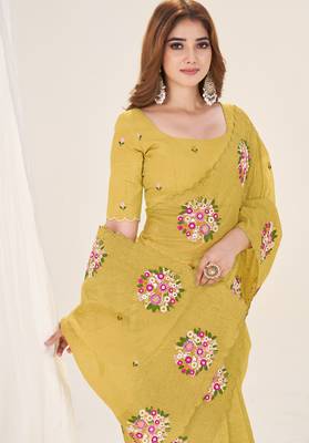 Mustard gold crush embroidered saree 3