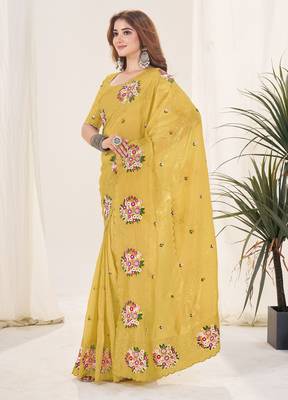 Mustard gold crush embroidered saree 4