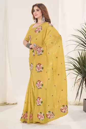 Mustard gold crush embroidered saree