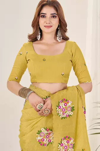 Mustard gold crush embroidered saree