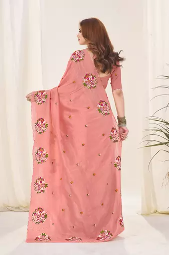 Rust gold crush embroidered saree