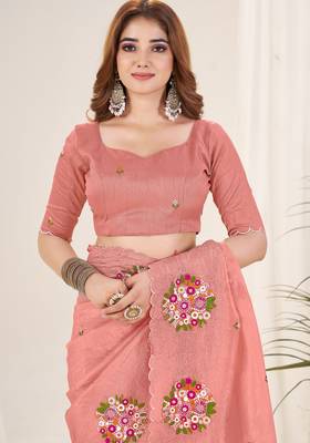 Rust gold crush embroidered saree 5