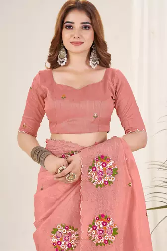 Rust gold crush embroidered saree