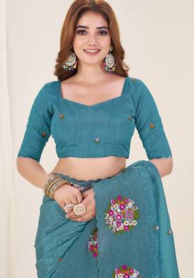 Blue gold crush embroidered saree 5
