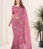 Pink color gold crush fabric designer embroidered saree