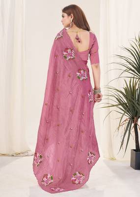 Pink gold crush embroidered saree 2