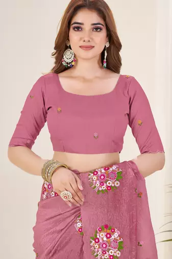 Pink gold crush embroidered saree