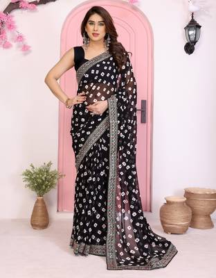 Black georgette embroidered partywear saree 1