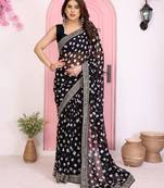 Black color georgette fabric embroidered partywear saree