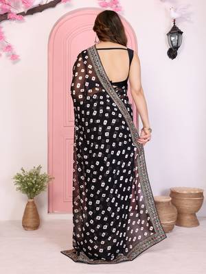 Black georgette embroidered partywear saree 2
