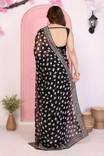 Black georgette embroidered partywear saree