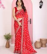 Red color georgette fabric embroidered partywear saree