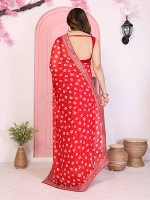Red georgette embroidered partywear saree 2