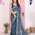 Teal blue color georgette fabric embroidered partywear saree