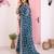 Teal blue color georgette fabric embroidered partywear saree